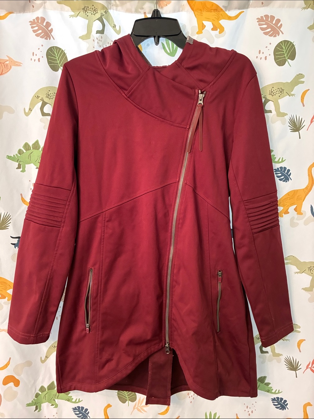 Mondetta Asymmetrical Zip Trench Coat - Burgundy